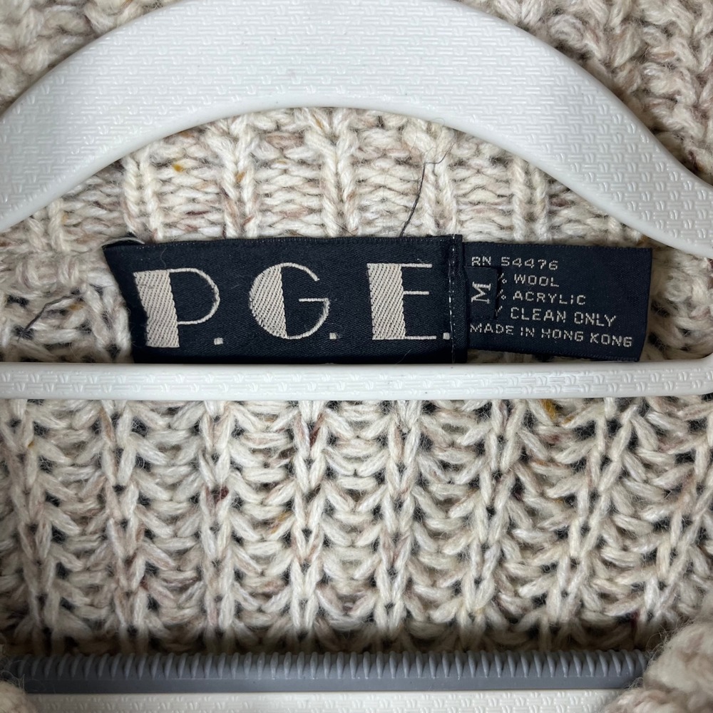 P.G.E. Longline Cardigan Women Medium Cream Wool Blend Chunky Knit Collared Coat - Picture 3 of 9